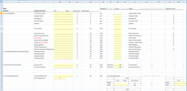 Screen capture: Template page, Data extraction area